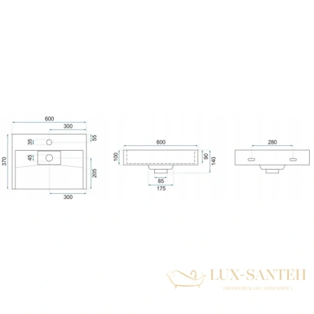 раковина rea goya rea-u8779+u6534 60х37 см, черный матовый