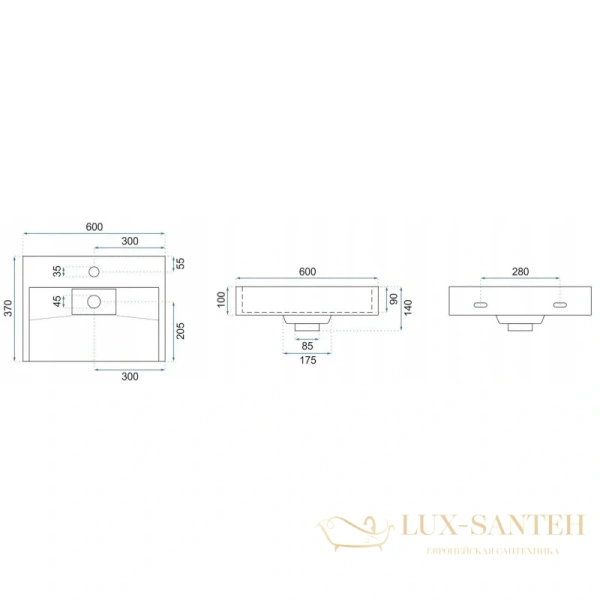 раковина rea goya rea-u8779+u6534 60х37 см, черный матовый