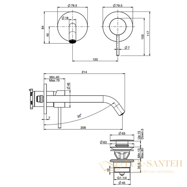 смеситель для раковины встраиваемый fima carlo frattini spillo up f3051wlx8os, с донным клапаном, золото брашированное
