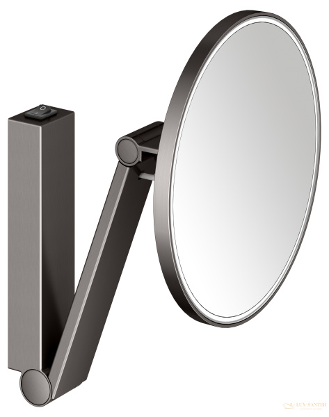 косметическое зеркало keuco ilook_move 17612359004, с кнопочным выключателем, x 5 кратное увеличение, дневной свет, титан черный шлифованный