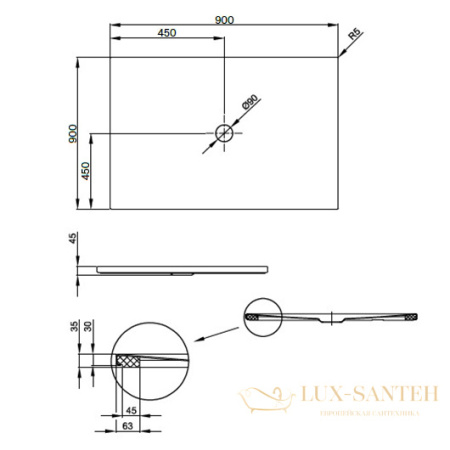 душевой поддон bette floor 5931-000 t1 900х900 мм шумоизоляция, с полистироловой подушкой, белый