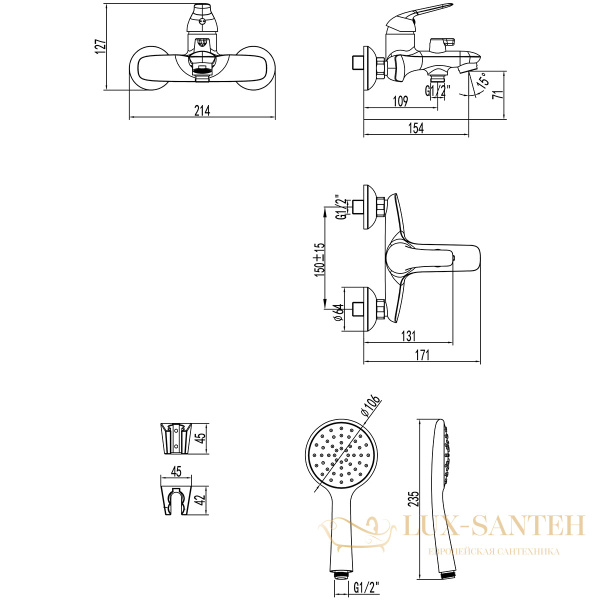 смеситель для ванны lemark plus advance lm1214c, с душевым набором, хром