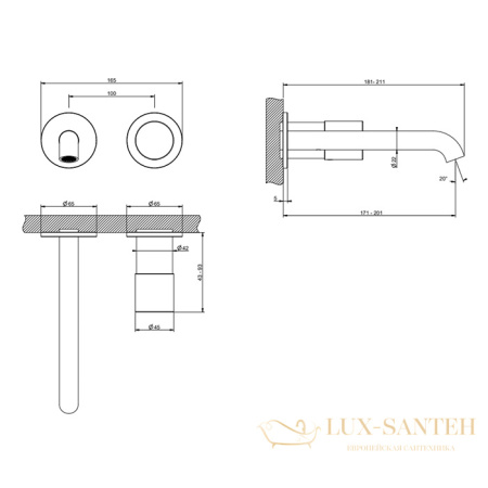 смеситель для раковины встраиваемый gessi habito unito 70088.706, black metal pvd