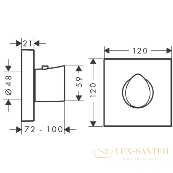 термостат встраиваемый axor starck organic, 12712000, highflow, для душа, 1 потребитель, (внешняя часть), хром