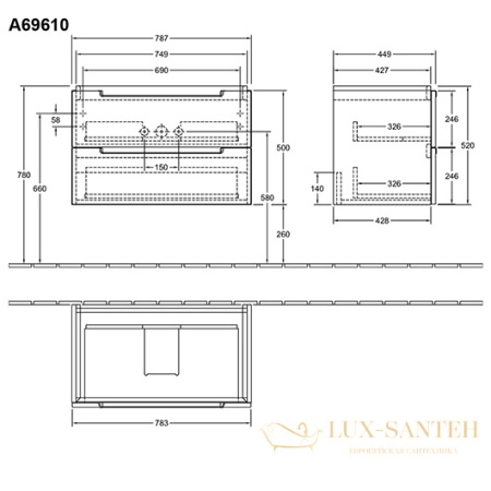 тумба под раковину villeroy & boch subway 2.0 a696 10 dh 787x520x449 мм, glossy white