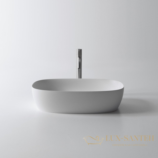 раковина накладная antonio lupi senso, 60х40 см, без перелива, с донным клапаном (хром), из материала: flumood, белый матовый