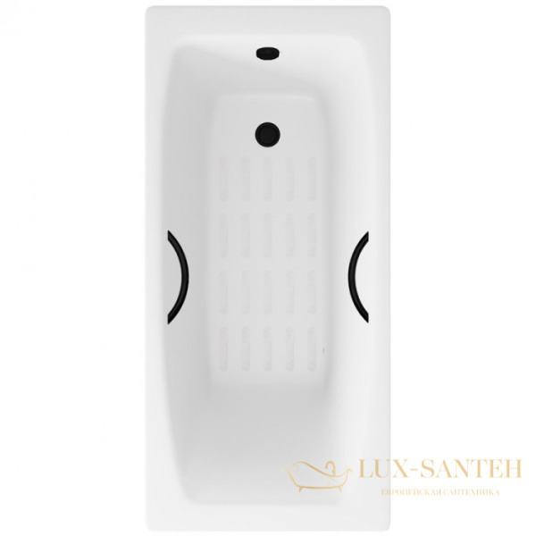 ванна чугунная delice repos 170х70 с черными матовыми ручками и антискользящим покрытием dlr220508rb-as, белый глянцевый