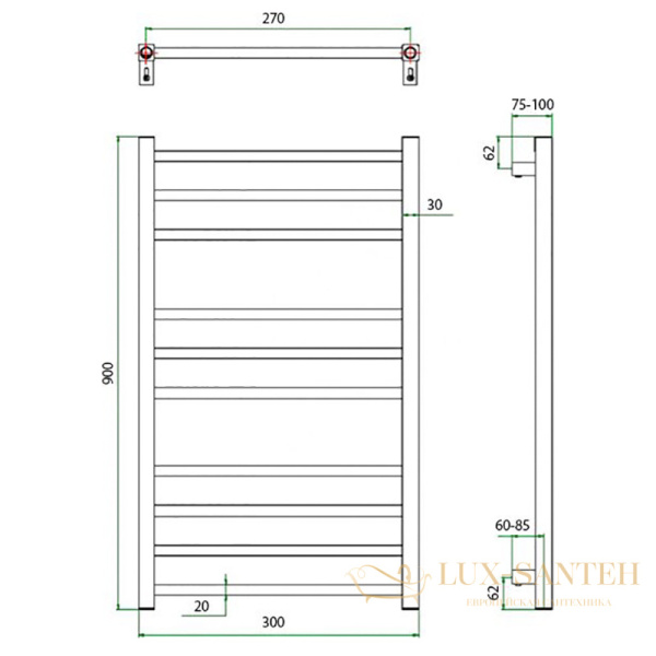 полотенцесушитель grota estro 30/90, хром