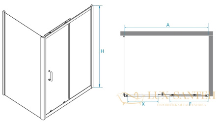 душевой уголок rgw passage 410874151-14 pa-74b 150x110, профиль черный, стекло прозрачное