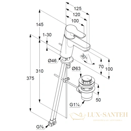 смеситель для раковины kludi pure&easy 373820565 с донным клапаном, хром