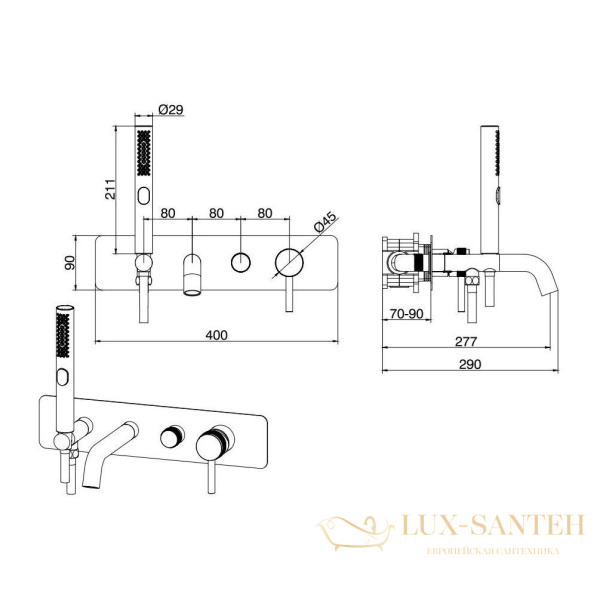 смеситель для ванны встраиваемый allen brau priority 5.31a06-31, с внутренней частью, черный матовый