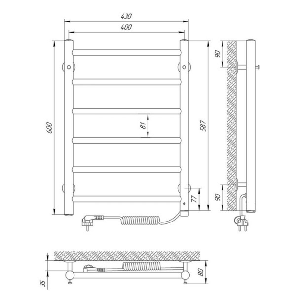 полотенцесушитель с/т laris джаз п6 400/600 правый тэн 73207470, хром