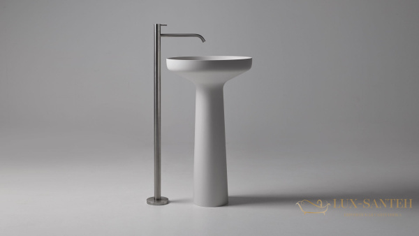 раковина напольная, antonio lupi ago, ago85, ø50хh85 см, без перелива, с донным клапаном (хром), сифоном, слив в пол,из материала: flumood, белый глян