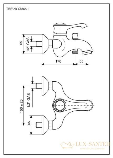 однорычажный смеситель emmevi tiffany 6001/nc для ванны без ручного душа, черный-хром