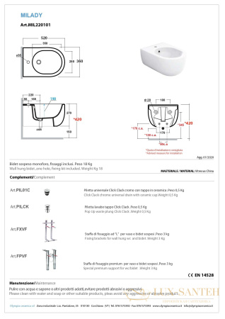 биде olympia milady mil220123 подвесное с крепежом 52x37 см, черный матовый