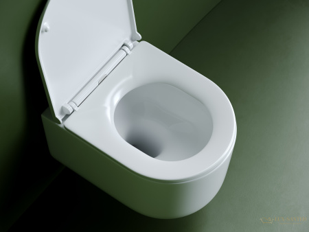 унитаз подвесной ceramica nova ulma, cn4006t, смыв торнадо, безободковый, с сиденьем микролифт, белый