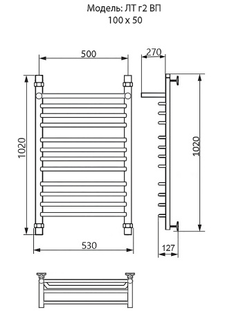 полотенцесушитель ника trapezium лт (г2) вп 100/50, цвет хром