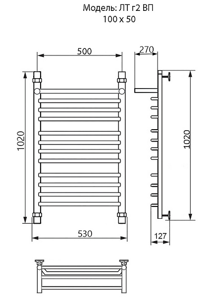 полотенцесушитель ника trapezium лт (г2) вп 100/50, цвет хром