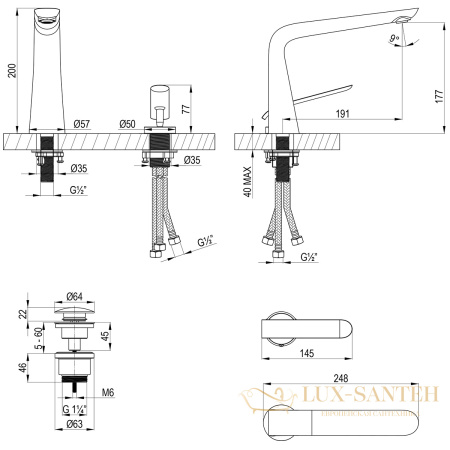 смеситель для раковины lemark melange lm4936cw, на 2 отверстия, белый/хром