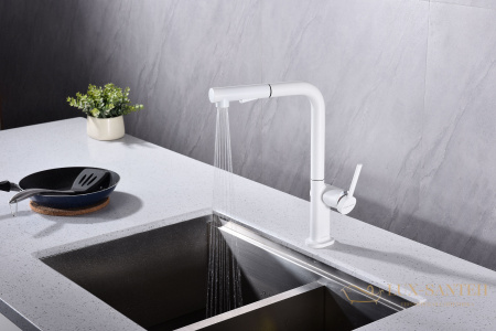 смеситель для кухни с выдвижным изливом paulmark neo ne214419-431, белый матовый