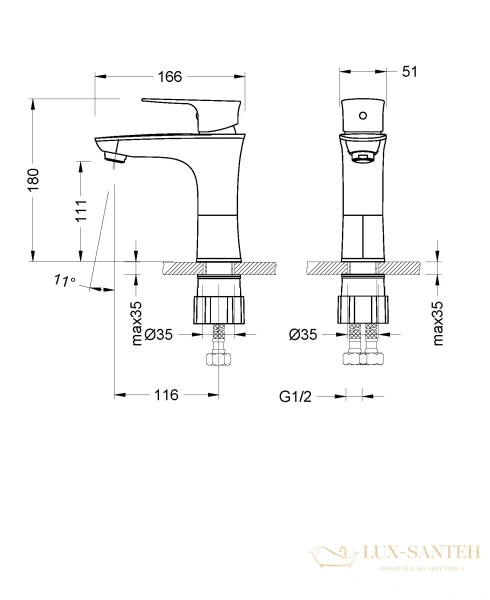 смеситель для умывальника lemark nero lm0206c монолитный, хром
