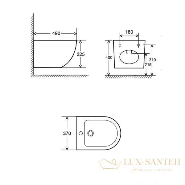 биде подвесное aquame aqm2102mb, с 1 отверстием под смеситель, черный матовый