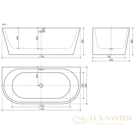 акриловая ванна sancos first fb10 170х80 см, белый