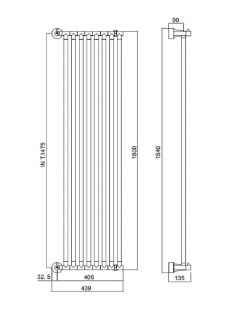 полотенцесушитель водяной margaroli cielo 480-8xl 1475 480xl08cr, высота 154 см, ширина 43.9 см, хром