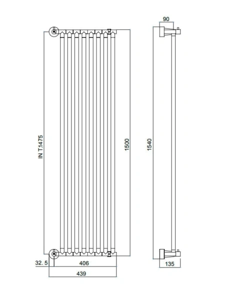 полотенцесушитель водяной margaroli cielo 480-8xl 1475 480xl08cr, высота 154 см, ширина 43.9 см, хром
