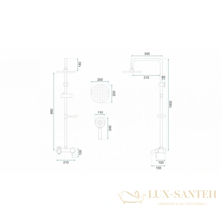 душевая система rea luis rea-p7007 200 мм, хром