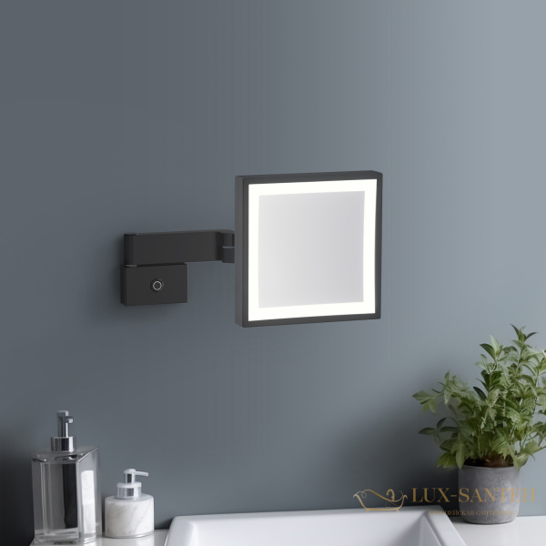 косметическое зеркало timo saona 14076/03, х-5 кратное увеличение, 220 в, холодный свет, с возможностью скрытого подключения, черный матовый