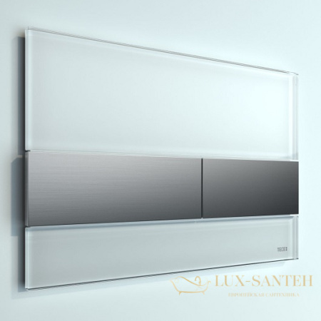 стеклянная панель смыва tece tecesquare 9240801 с покрытием против отпечатков пальцев, белое стекло/клавиши сатин