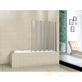 шторка для ванны cezares pratico-v-5 pratico-v-5-120/140-p-cr-r 120 см, стекло рифленое