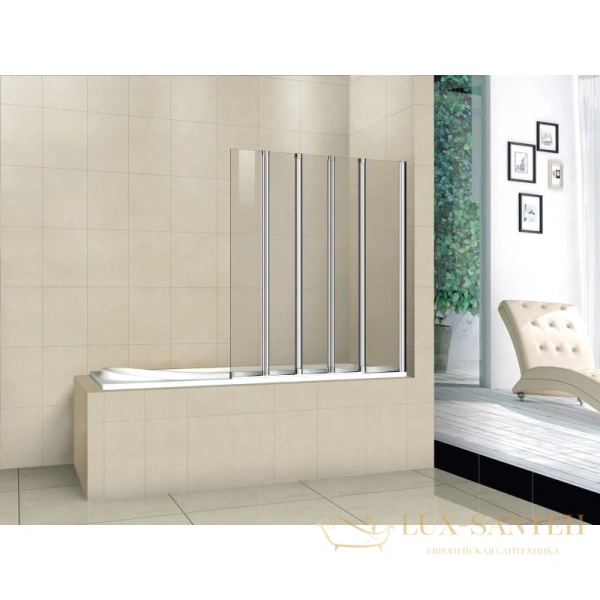 шторка для ванны cezares pratico-v-5 pratico-v-5-120/140-p-cr-r 120 см, стекло рифленое