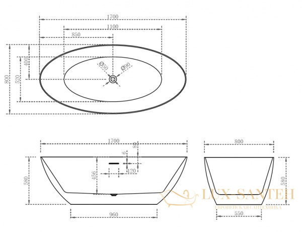 ванна акриловая свободностоящая abber ab9374-1.7, белый глянцевый