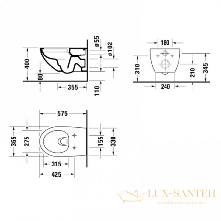 чаша подвесного безободкового унитаза duravit architec 2572092000 rimless, белый