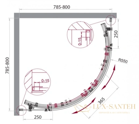 душевой уголок belbagno acqua-r-2 acqua-r-2-80-c-cr 80x80 см, стекло прозрачное