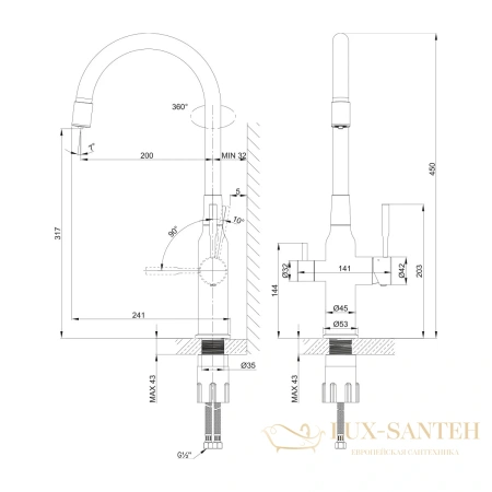смеситель для кухни lemark expert lm5083s-gray, с гибким изливом и подключением к фильтру с питьевой водой, нержавеющая сталь/серый