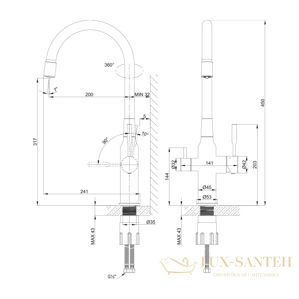смеситель для кухни lemark expert lm5083s-white, с гибким изливом и подключением к фильтру с питьевой водой, нержавеющая сталь/белый