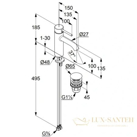 смеситель kludi bozz white 382885376 для раковины, с донным клапаном, белый матовый