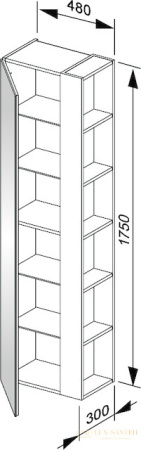 высокий шкаф-пенал keuco plan, 32932300001, 480x1750x300 мм, к/ф: белый (ламинированный матовый)/белый (стекло глянцевое)