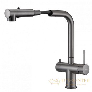 смеситель для кухни под фильтр с выдвижным изливом milacio mcu.561.gm, оружейная сталь