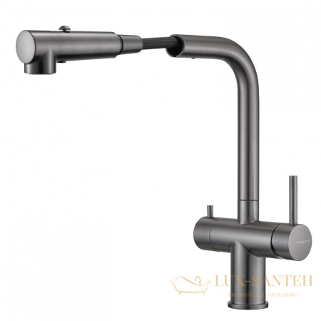смеситель для кухни под фильтр с выдвижным изливом milacio mcu.561.gm, оружейная сталь