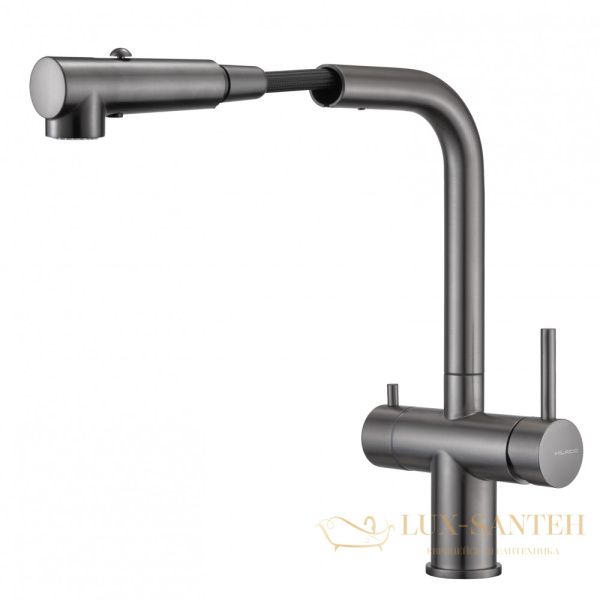 смеситель для кухни под фильтр с выдвижным изливом milacio mcu.561.gm, оружейная сталь
