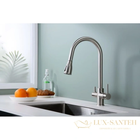 смеситель paulmark lange la214212-ni для кухни с подключением к фильтру, никель