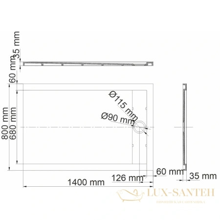 душевой поддон wasserkraft wiese 84t35 из литого мрамора 140х80 см, серый матовый