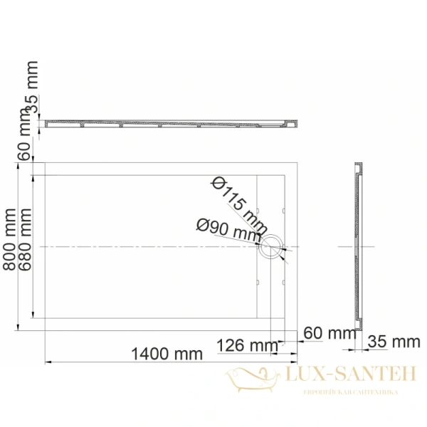 душевой поддон wasserkraft wiese 84t35 из литого мрамора 140х80 см, серый матовый