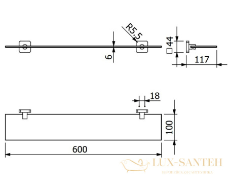полка стеклянная 600 мм, kludi vela s, 2597339, черный матовый