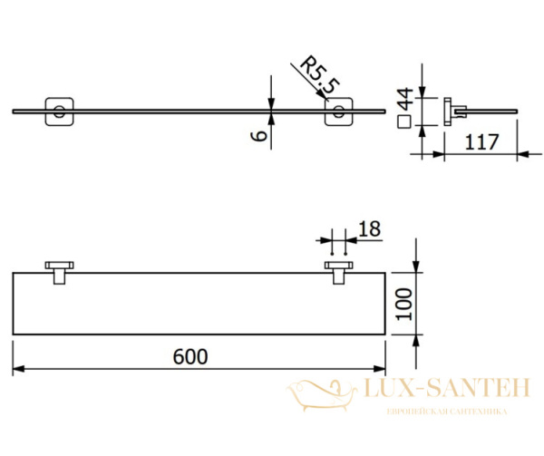 полка стеклянная 600 мм, kludi vela s, 2597305, хром глянцевый
