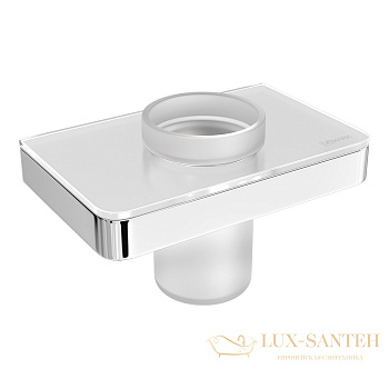 стакан для зубных щёток lemark glass line 9731034 с держателем, хром/черное стекло